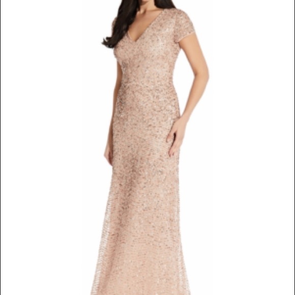 Adrianna Papell sequin gown v neck short sleeve - Picture 2 of 5